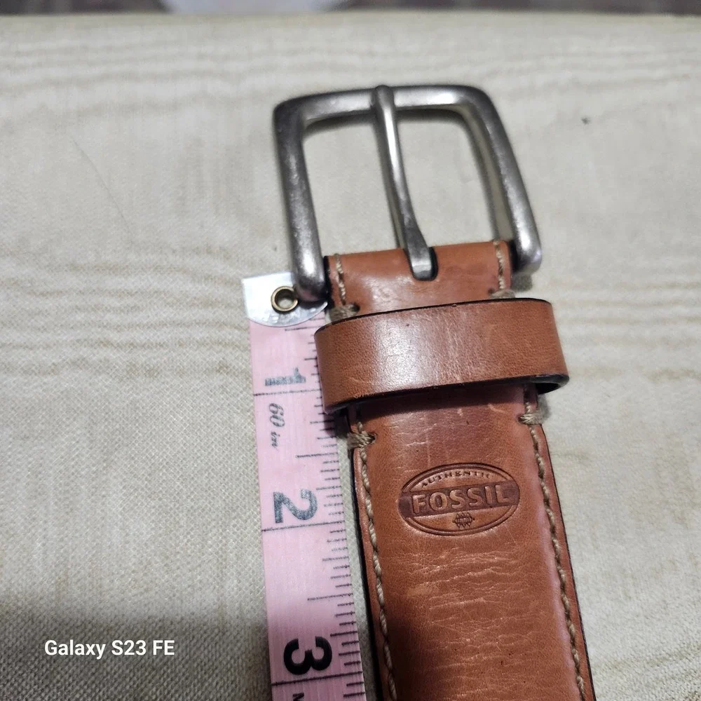 Fossil Leather Belt Men 36 Brown Silver Buckle Casual Workwear Basic 100153 1218